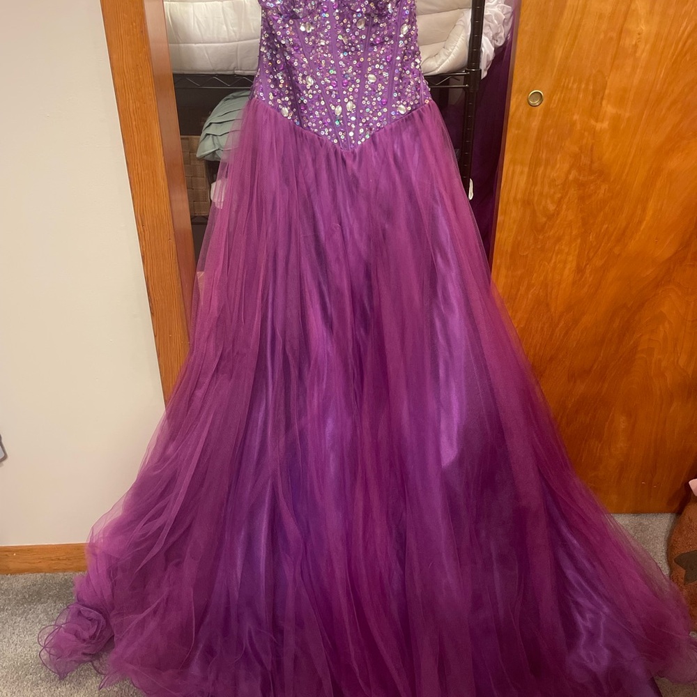 Purple Beaded Strapless Gown